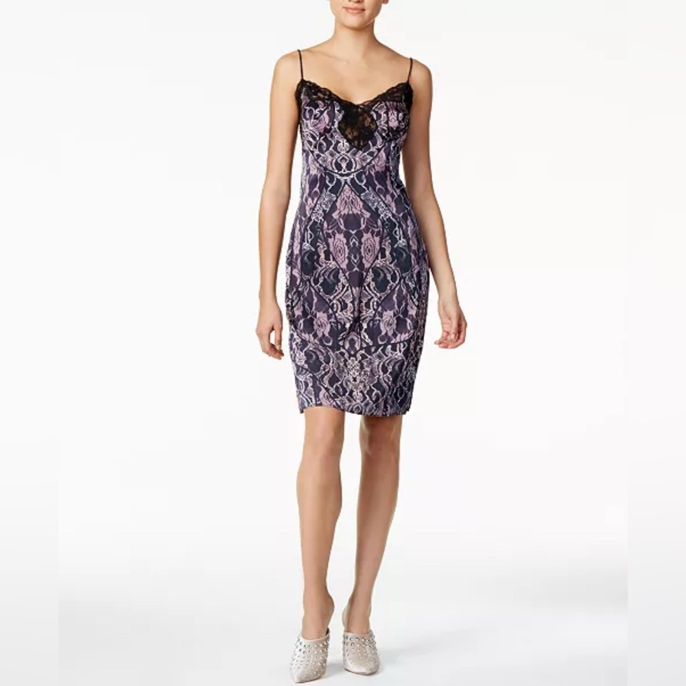 Guess Serena Lace-Trim Printed Slip Dress